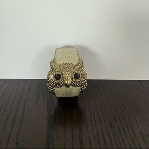 Owl Enamel Wide Hinged Bangle Bracelet 2" wide 7" Beige‎ Black Gold